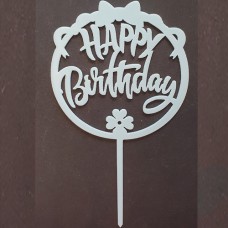 Cake topper happy birthday rond strik blauw